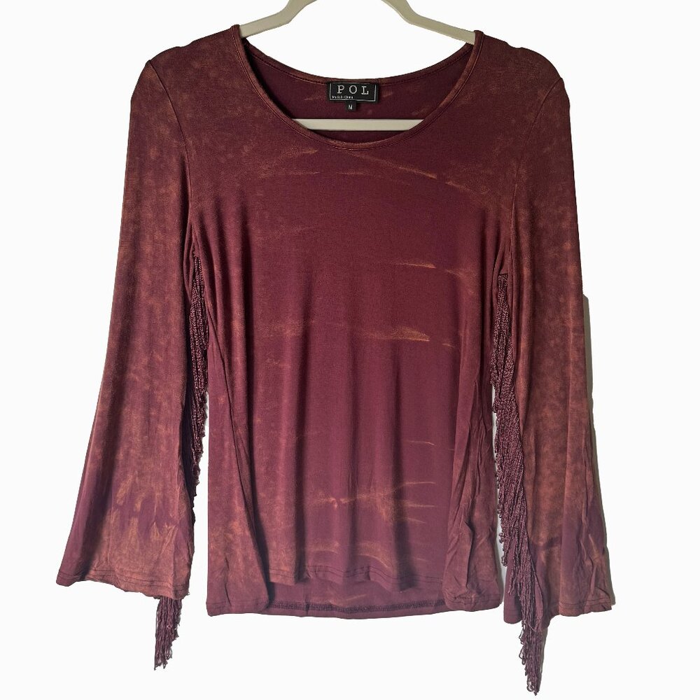 POL Long Sleeve Fringe Tee Bell Sleeves Size Medium NWOT